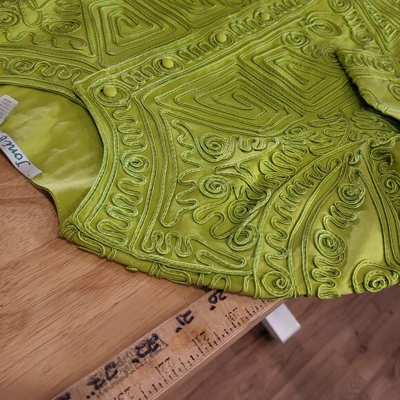 Joni B. Vintage Green Piped Button Front Long Sleeve Embellished 19" P2P - Picture 9 of 13